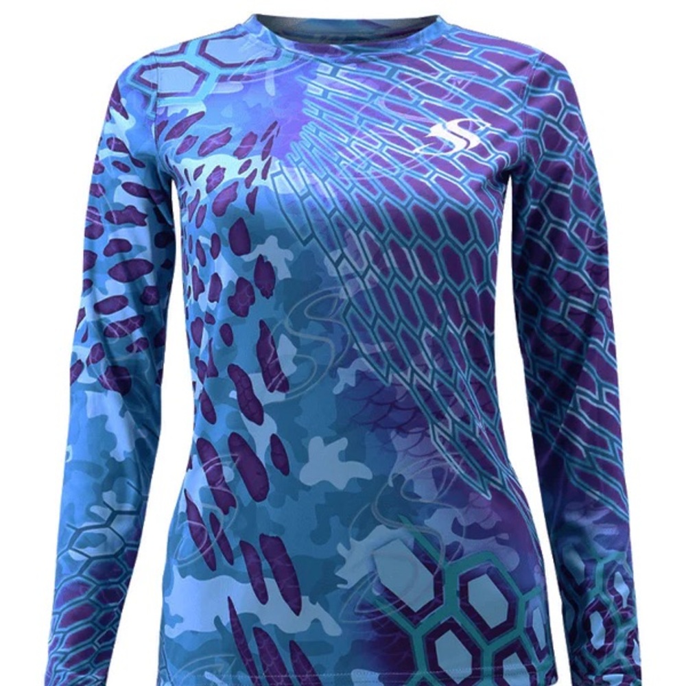 NWT Salty Scales Womens Camo Purple Fishing Sun Shirt